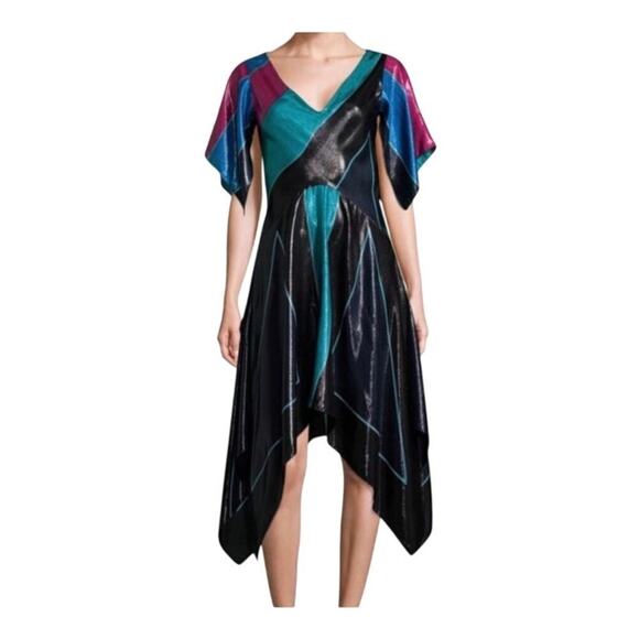 Diane Von Furstenburg Silk Metallic Colorblock Dress Size 10 - Picture 1 of 11